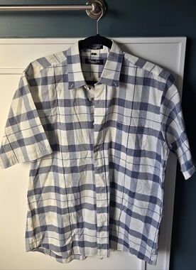 Dior Short-Sleeve Button-Down Shirt in Blue and White Plaid